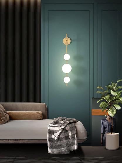 Vertical Globe Wall Lamp | Gold Metal & White Glass | Dimmable