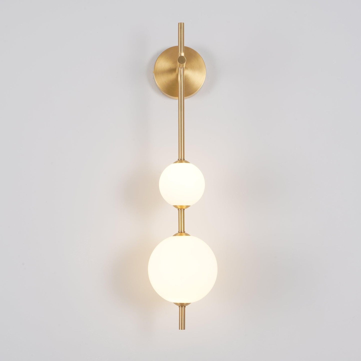 Vertical Globe Wall Lamp | Gold Metal & White Glass | Dimmable