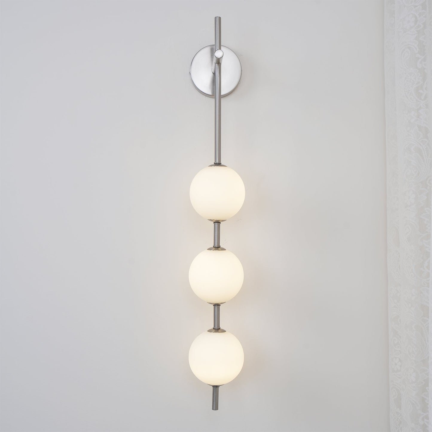 Vertical Globe Wall Lamp | Gold Metal & White Glass | Dimmable
