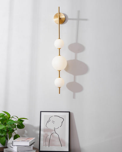 Vertical Globe Wall Lamp | Gold Metal & White Glass | Dimmable