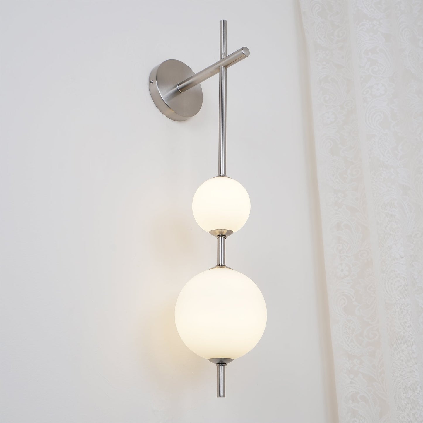 Vertical Globe Wall Lamp | Gold Metal & White Glass | Dimmable