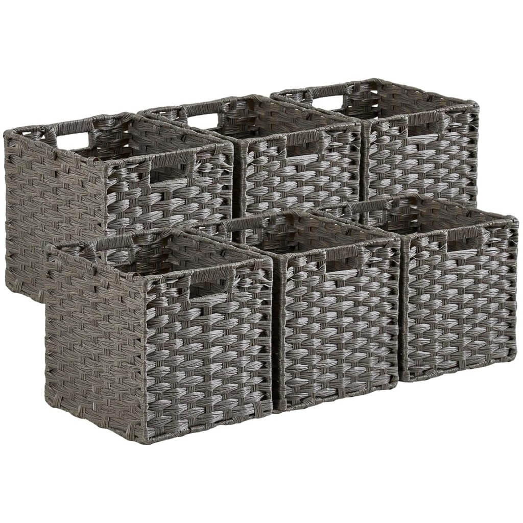 Wicker Storage Cube Boxes | Ash Grey Rattan Effect | Set of 2, 4, or 6