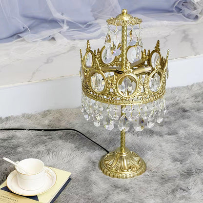 Vintage Crystal Table Lamp | Clear Crystals & Copper Plating | 20cm Diameter