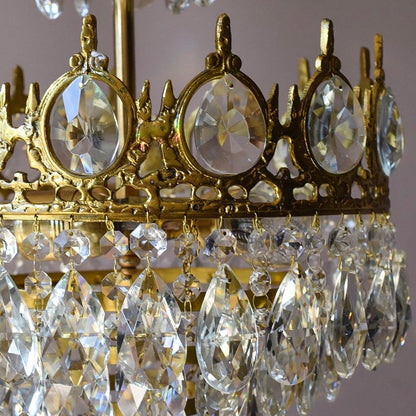 Vintage Crystal Table Lamp | Clear Crystals & Copper Plating | 20cm Diameter