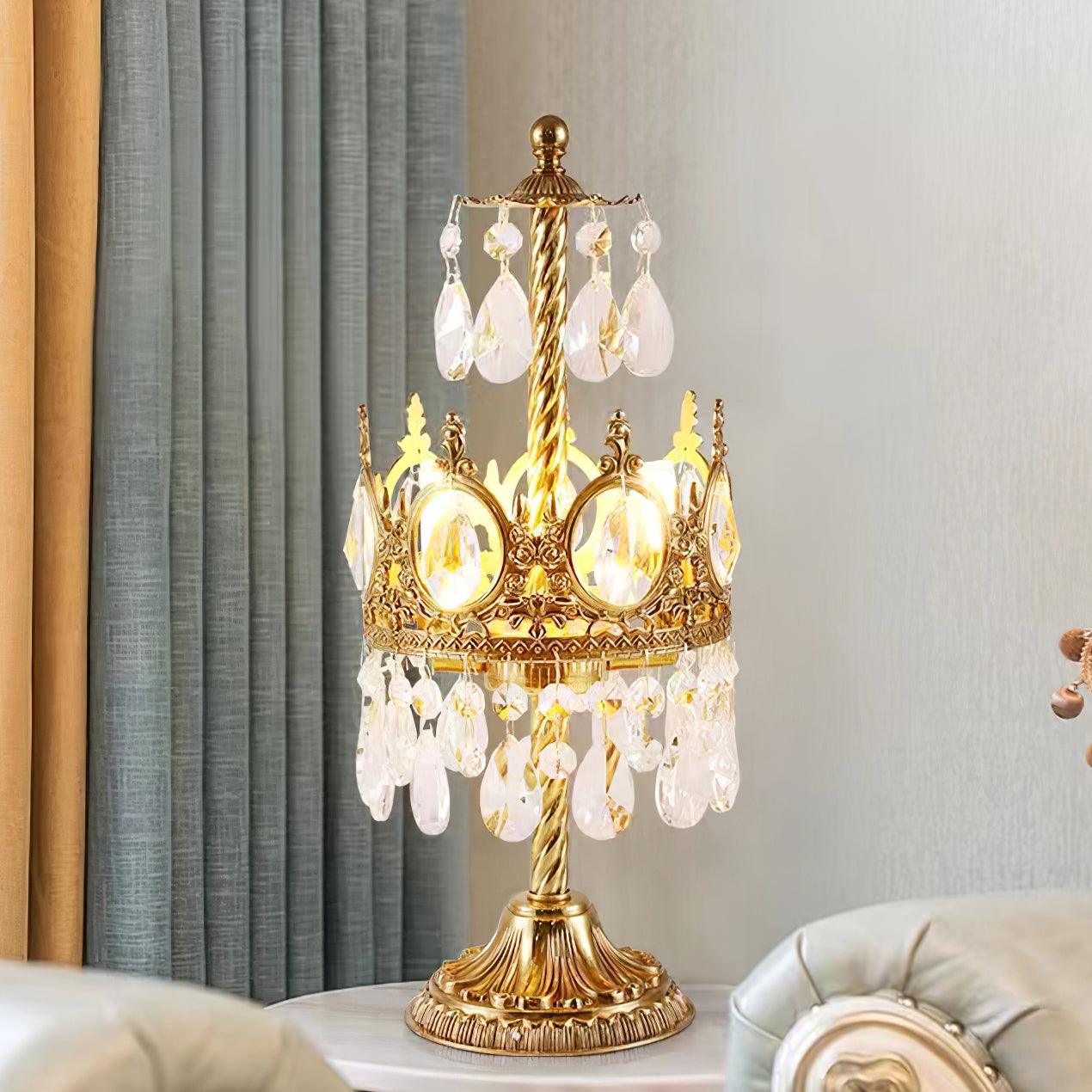 Vintage Crystal Table Lamp | Clear Crystals & Copper Plating | 20cm Diameter