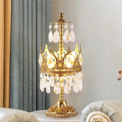 Vintage Crystal Table Lamp | Clear Crystals & Copper Plating | 20cm Diameter