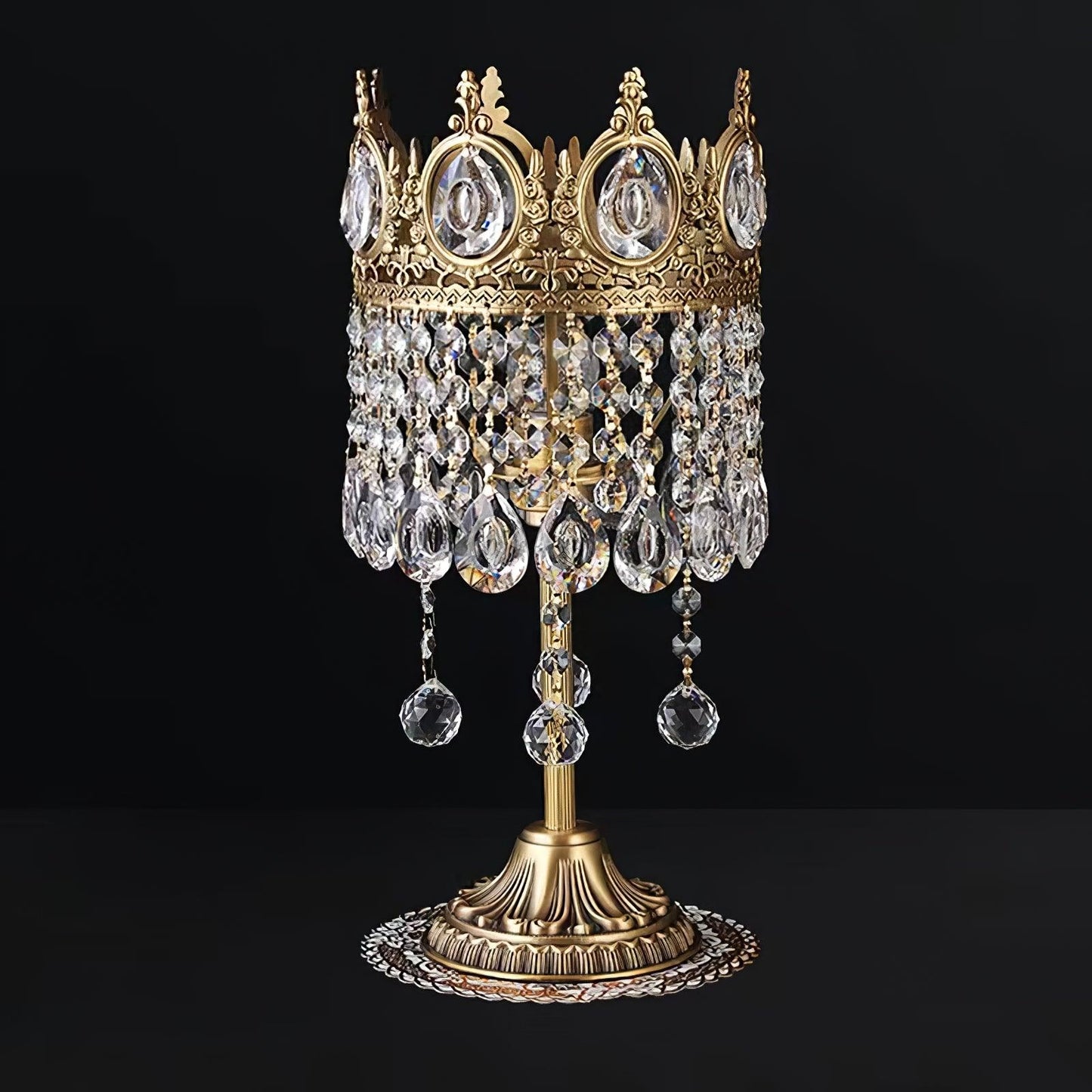 Vintage Crystal Table Lamp | Clear Crystals & Copper Plating | 20cm Diameter