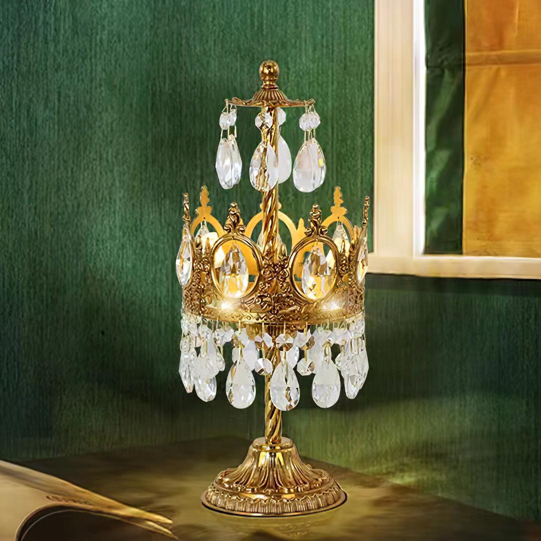 Vintage Crystal Table Lamp | Clear Crystals & Copper Plating | 20cm Diameter