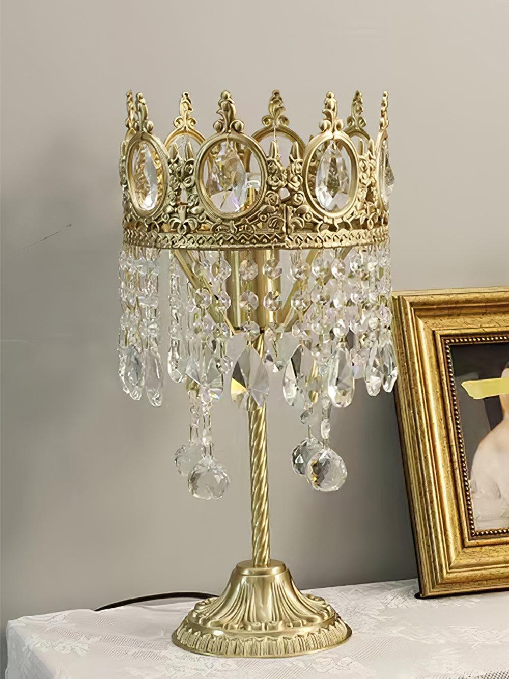 Vintage Crystal Table Lamp | Clear Crystals & Copper Plating | 20cm Diameter