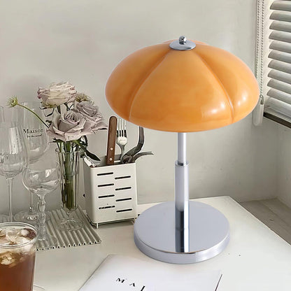 Bauhaus Table Lamp | Amber Glass Shade | Chrome Finish