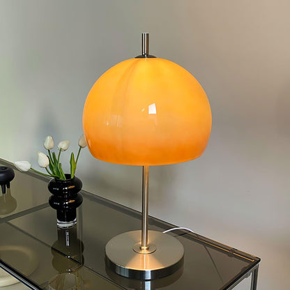 Bauhaus Table Lamp | Amber Glass Shade | Chrome Finish