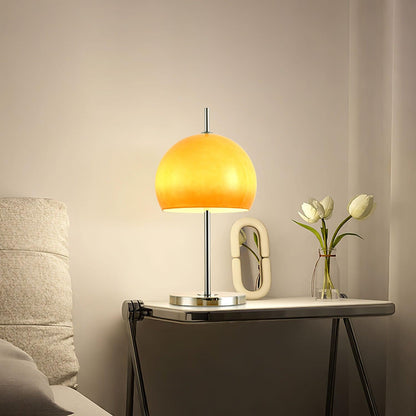 Bauhaus Table Lamp | Amber Glass Shade | Chrome Finish