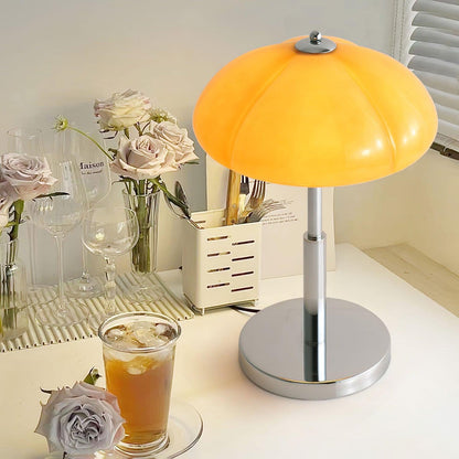 Bauhaus Table Lamp | Amber Glass Shade | Chrome Finish