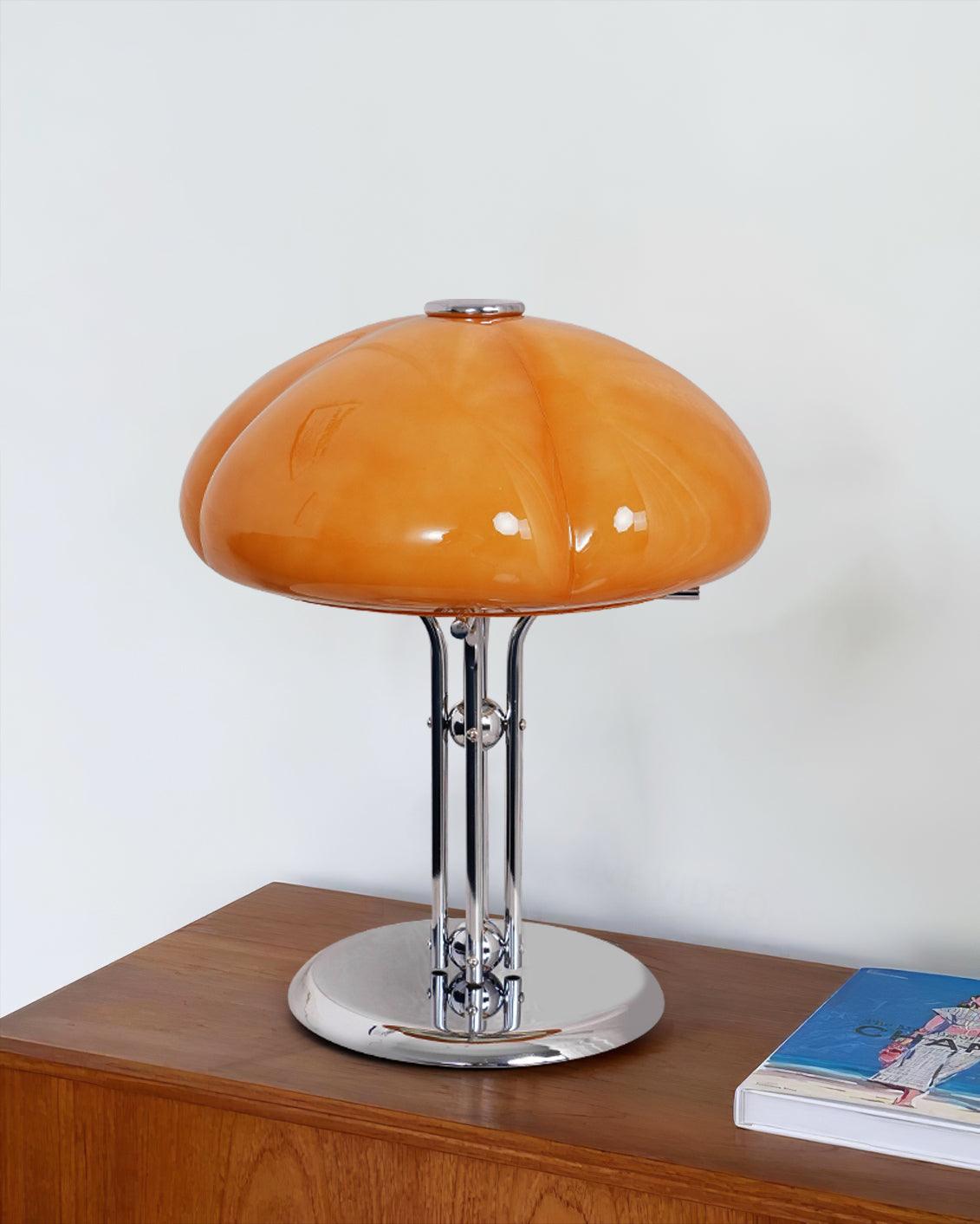 Bauhaus Table Lamp | Amber Glass Shade | Chrome Finish