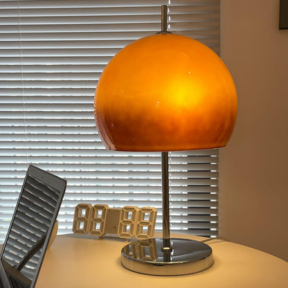 Bauhaus Table Lamp | Amber Glass Shade | Chrome Finish