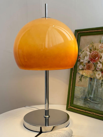 Bauhaus Table Lamp | Amber Glass Shade | Chrome Finish