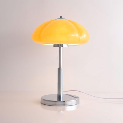 Bauhaus Table Lamp | Amber Glass Shade | Chrome Finish