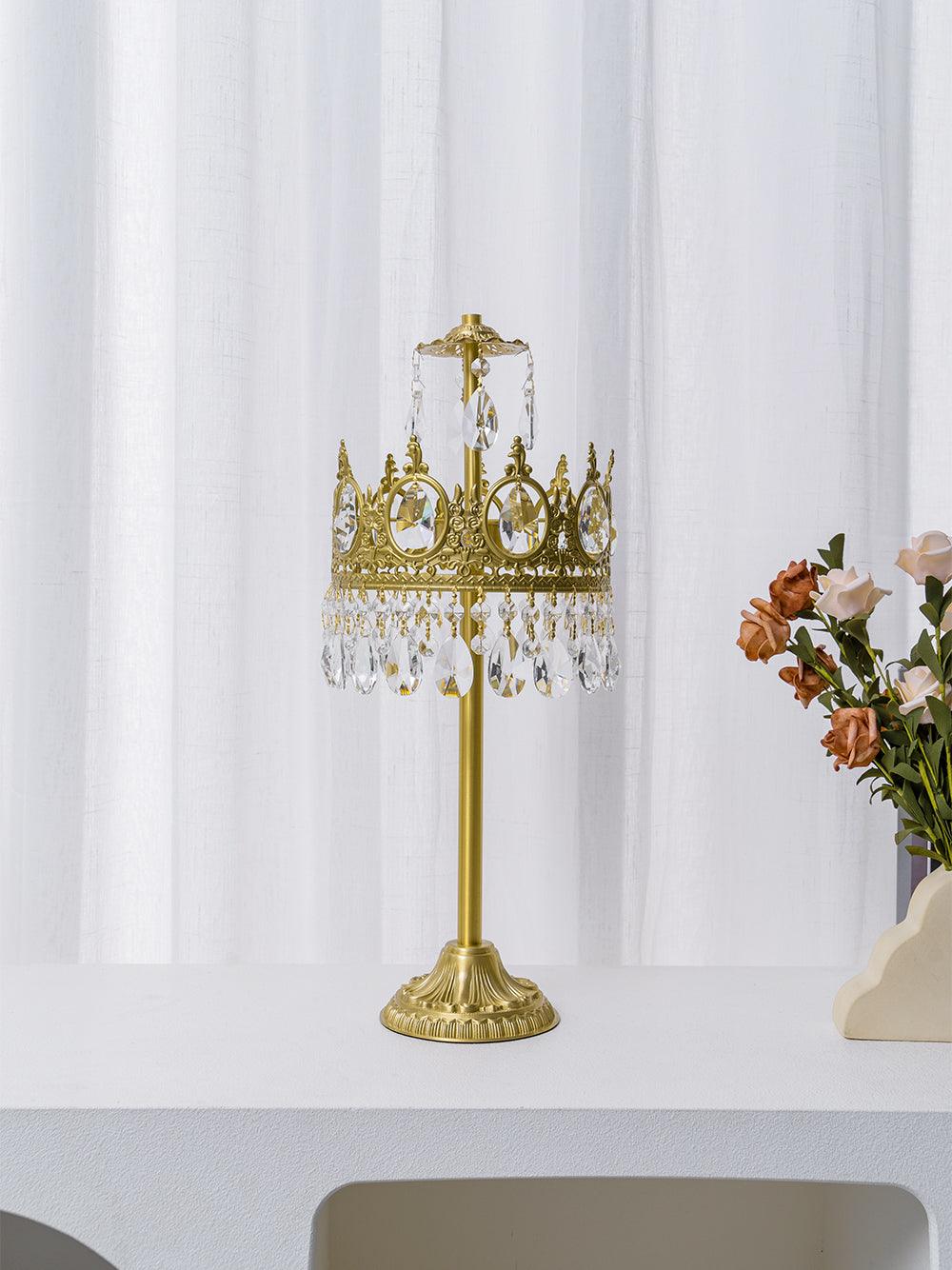 Vintage Crystal Table Lamp | Clear Crystals & Copper Plating | 20cm Diameter