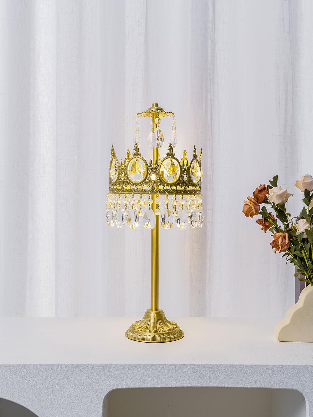 Vintage Crystal Table Lamp | Clear Crystals & Copper Plating | 20cm Diameter