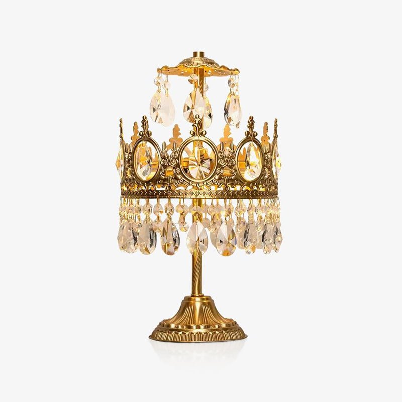 Vintage Crystal Table Lamp | Clear Crystals & Copper Plating | 20cm Diameter