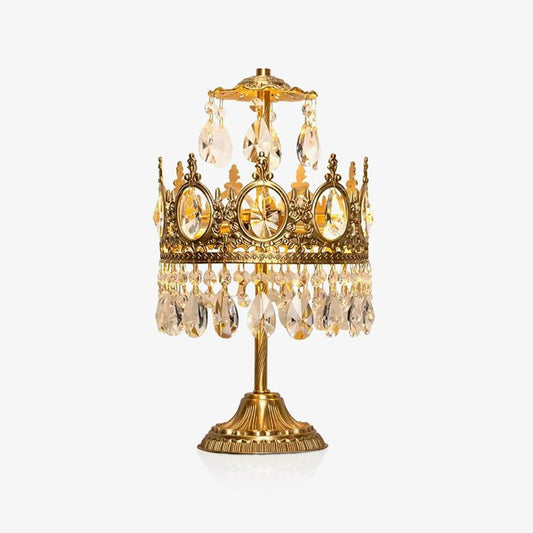 Vintage Crystal Table Lamp | Clear Crystals & Copper Plating | 20cm Diameter