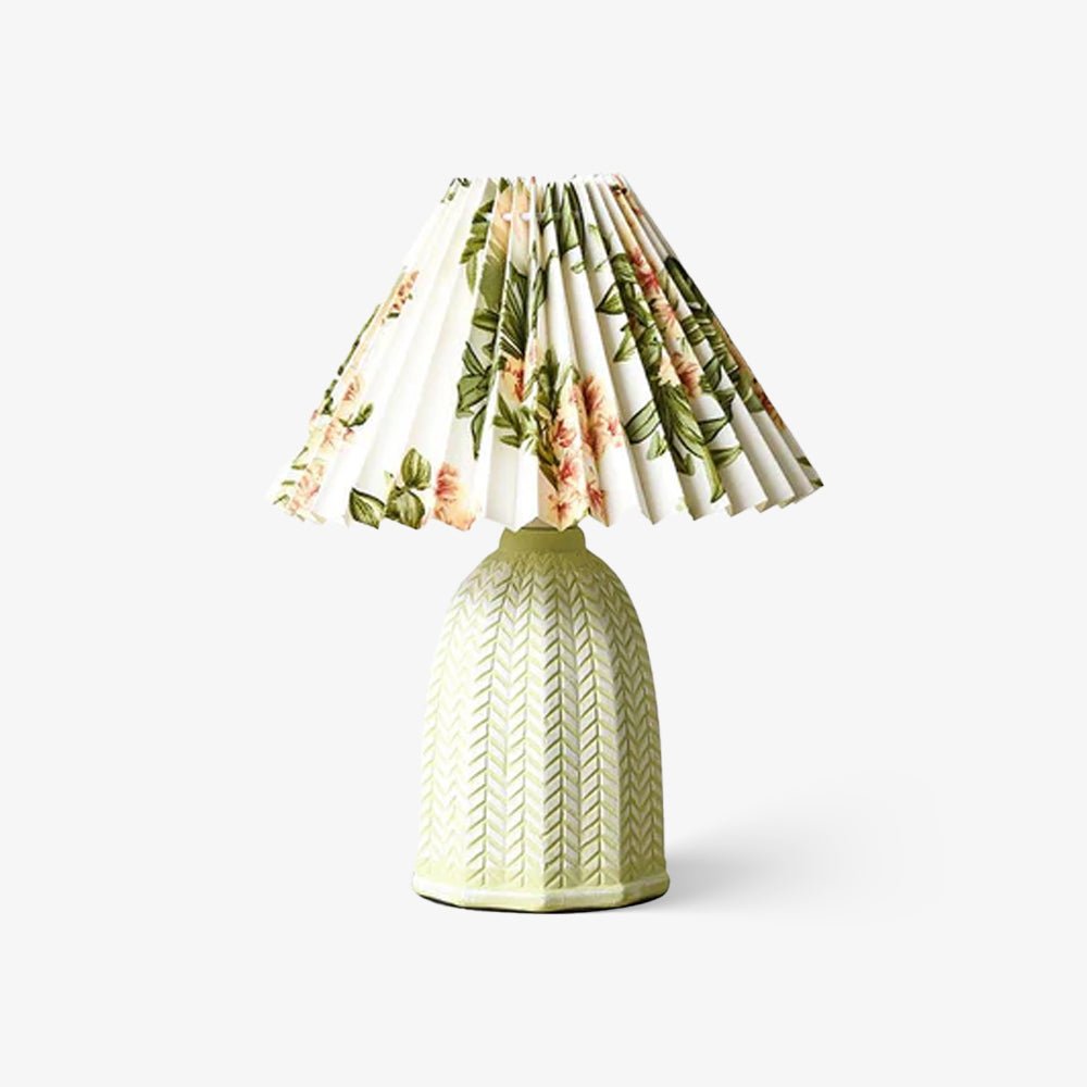 Vintage Table Lamp | Ceramic & Fabric | Light Green & Beige