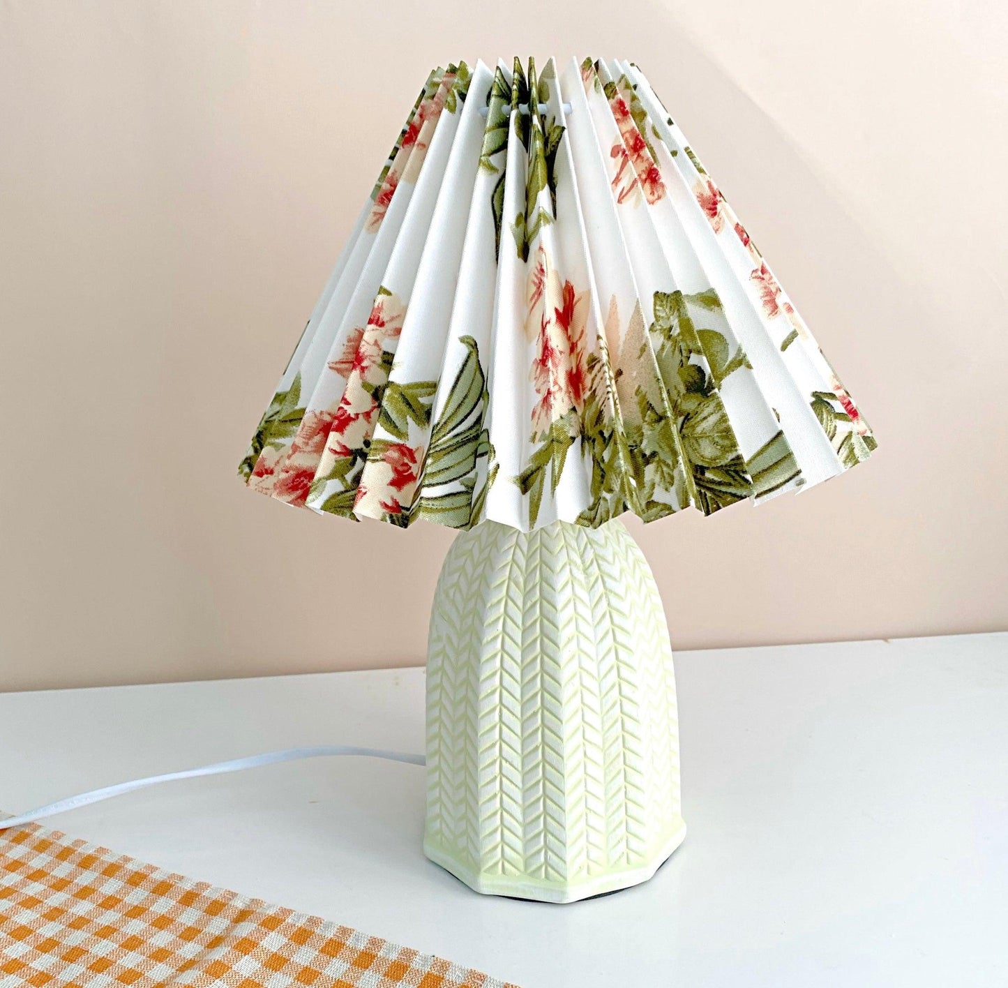 Vintage Table Lamp | Ceramic & Fabric | Light Green & Beige