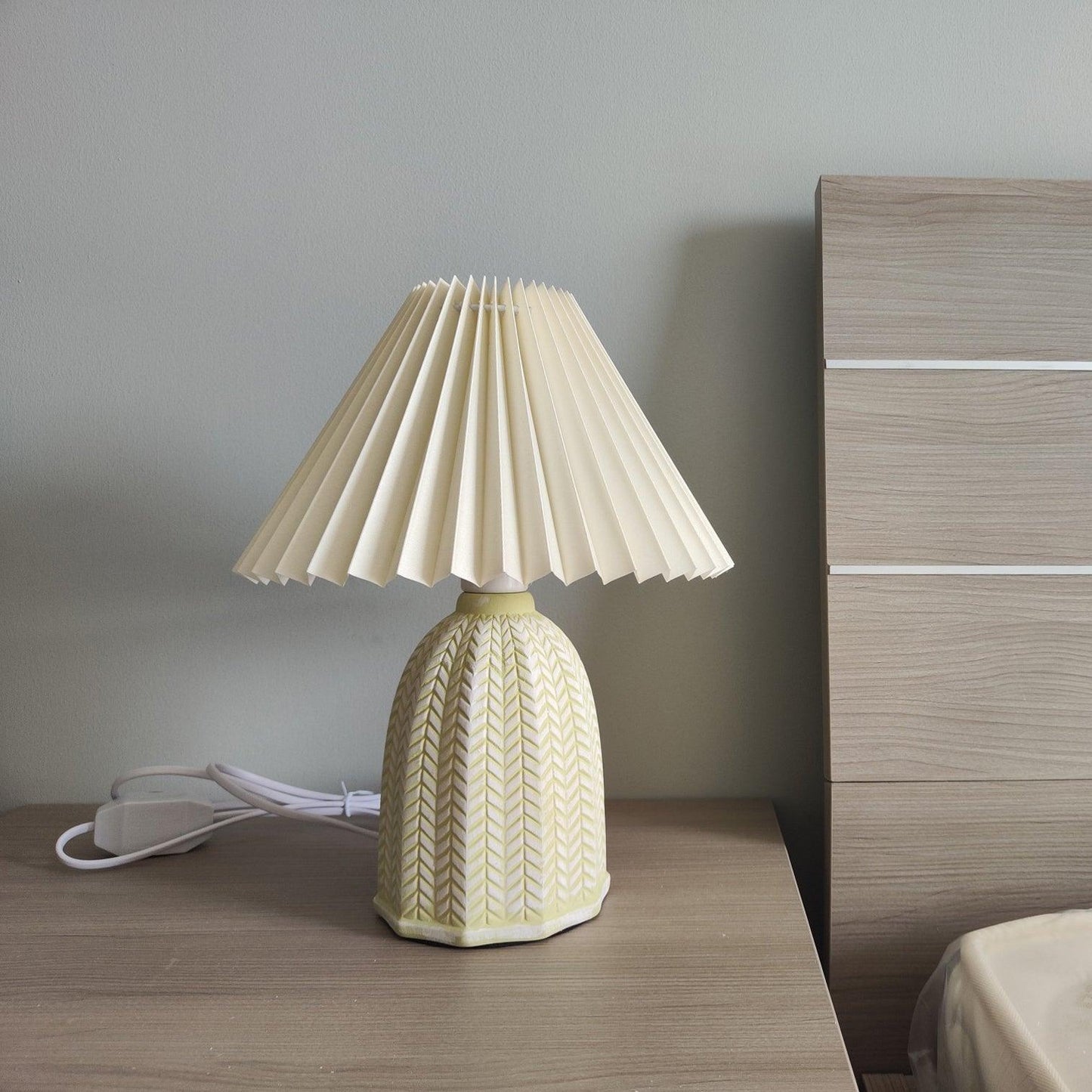 Vintage Table Lamp | Ceramic & Fabric | Light Green & Beige