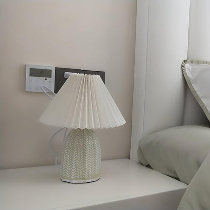 Vintage Table Lamp | Ceramic & Fabric | Light Green & Beige