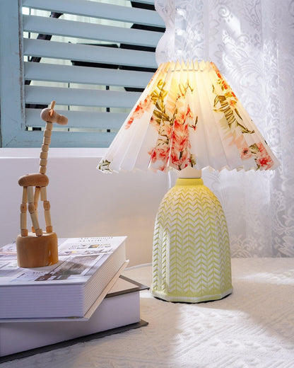 Vintage Table Lamp | Ceramic & Fabric | Light Green & Beige