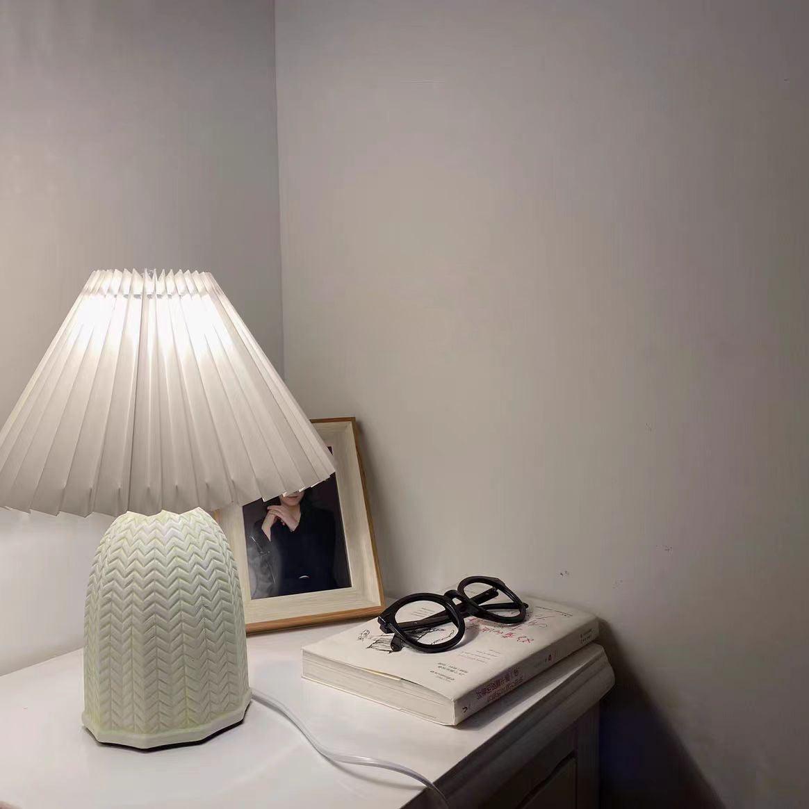 Vintage Table Lamp | Ceramic & Fabric | Light Green & Beige