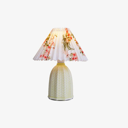 Vintage Table Lamp | Ceramic & Fabric | Light Green & Beige
