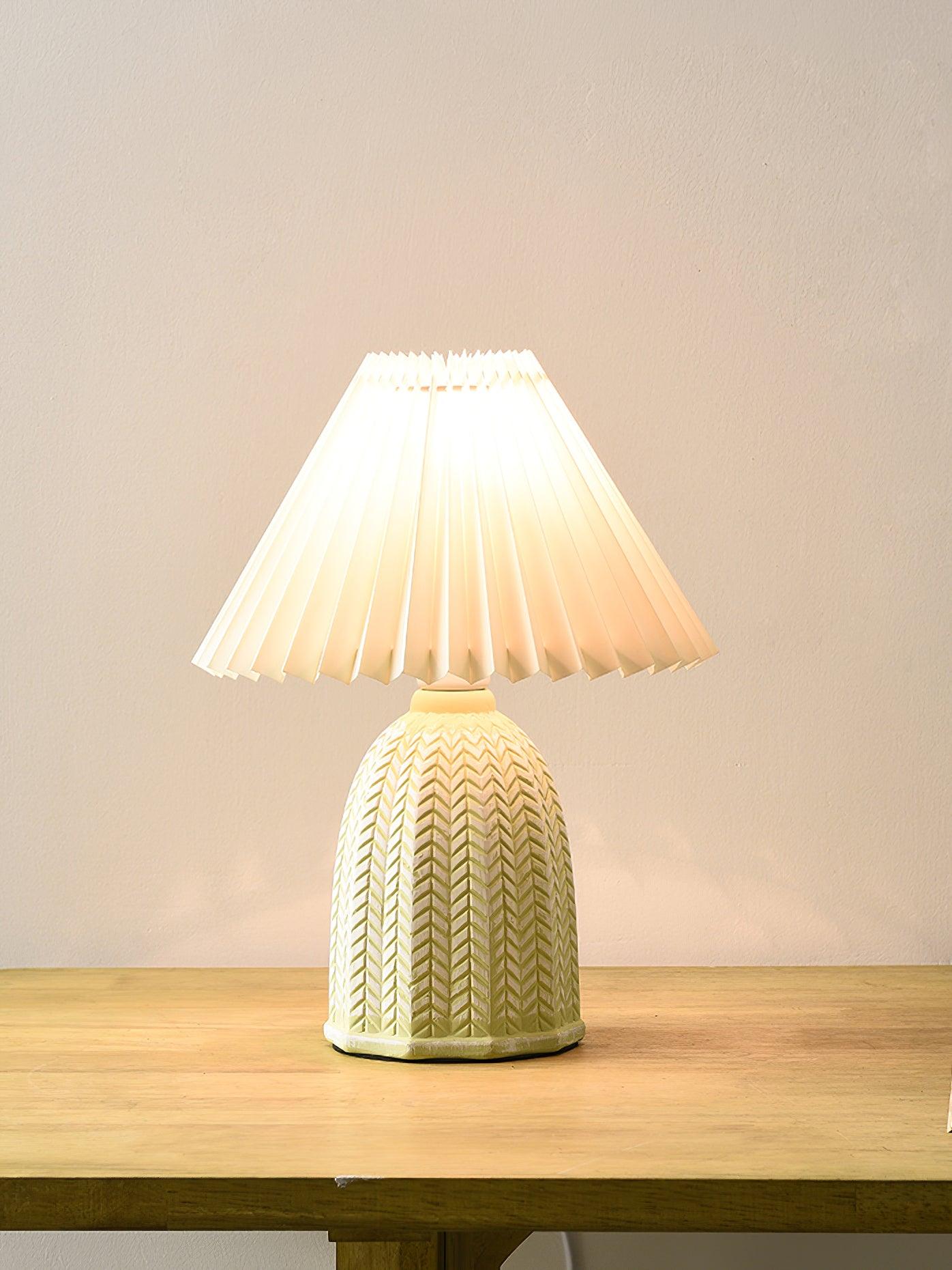 Vintage Table Lamp | Ceramic & Fabric | Light Green & Beige