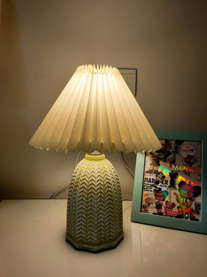 Vintage Table Lamp | Ceramic & Fabric | Light Green & Beige