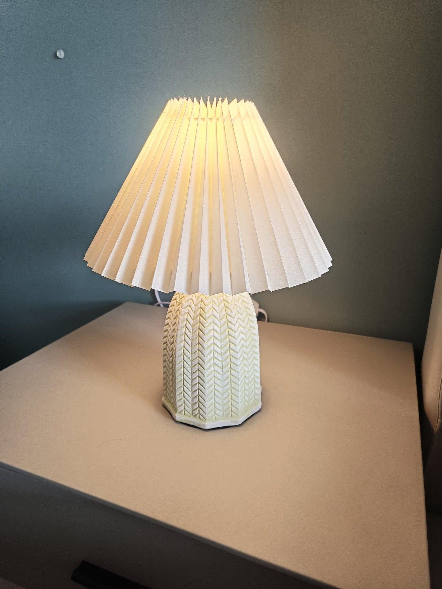 Vintage Table Lamp | Ceramic & Fabric | Light Green & Beige