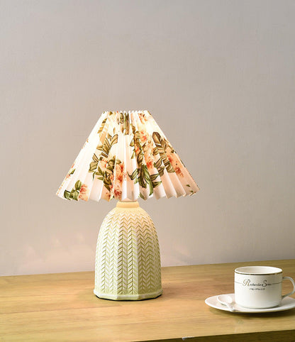 Vintage Table Lamp | Ceramic & Fabric | Light Green & Beige