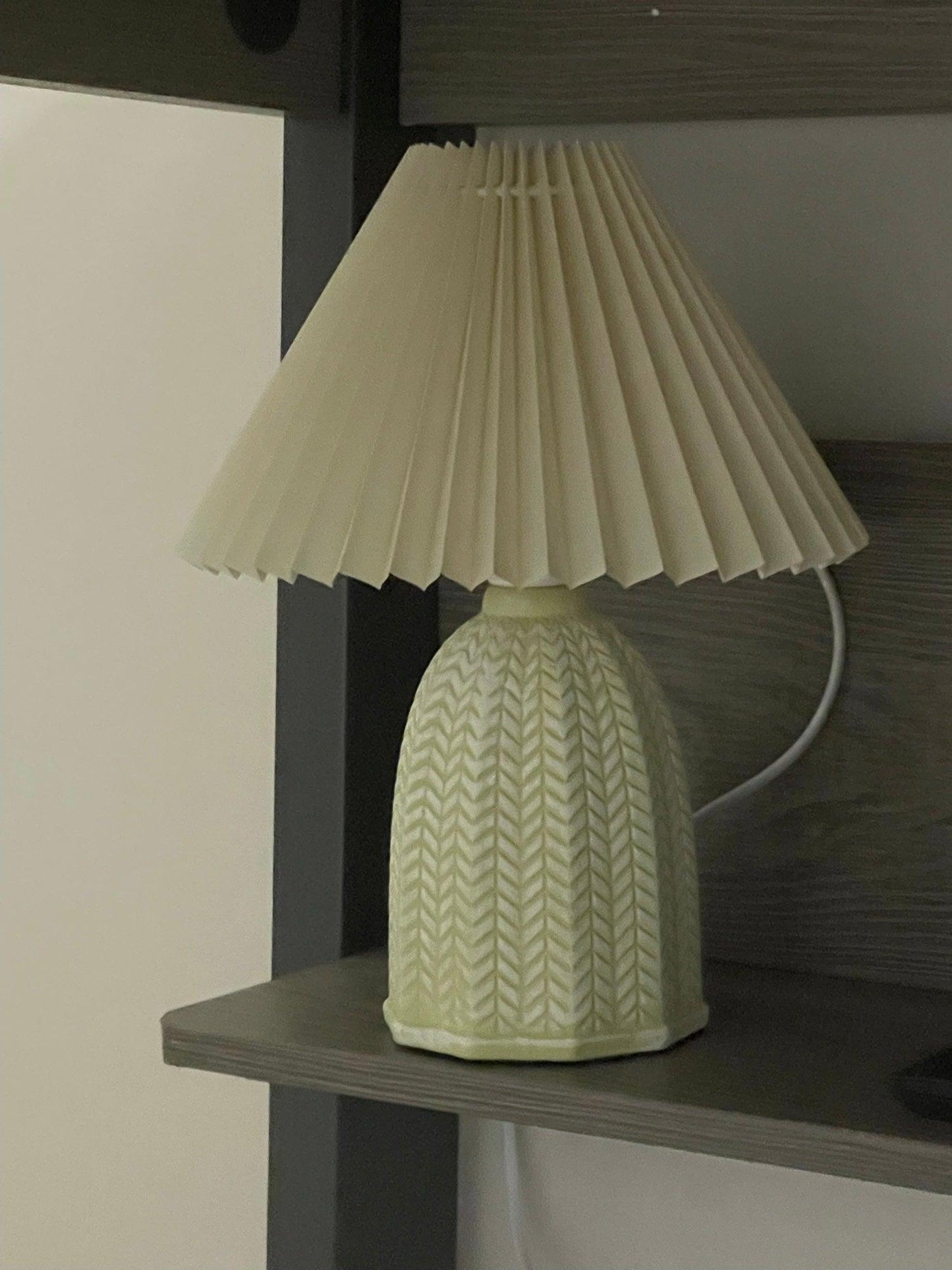 Vintage Table Lamp | Ceramic & Fabric | Light Green & Beige