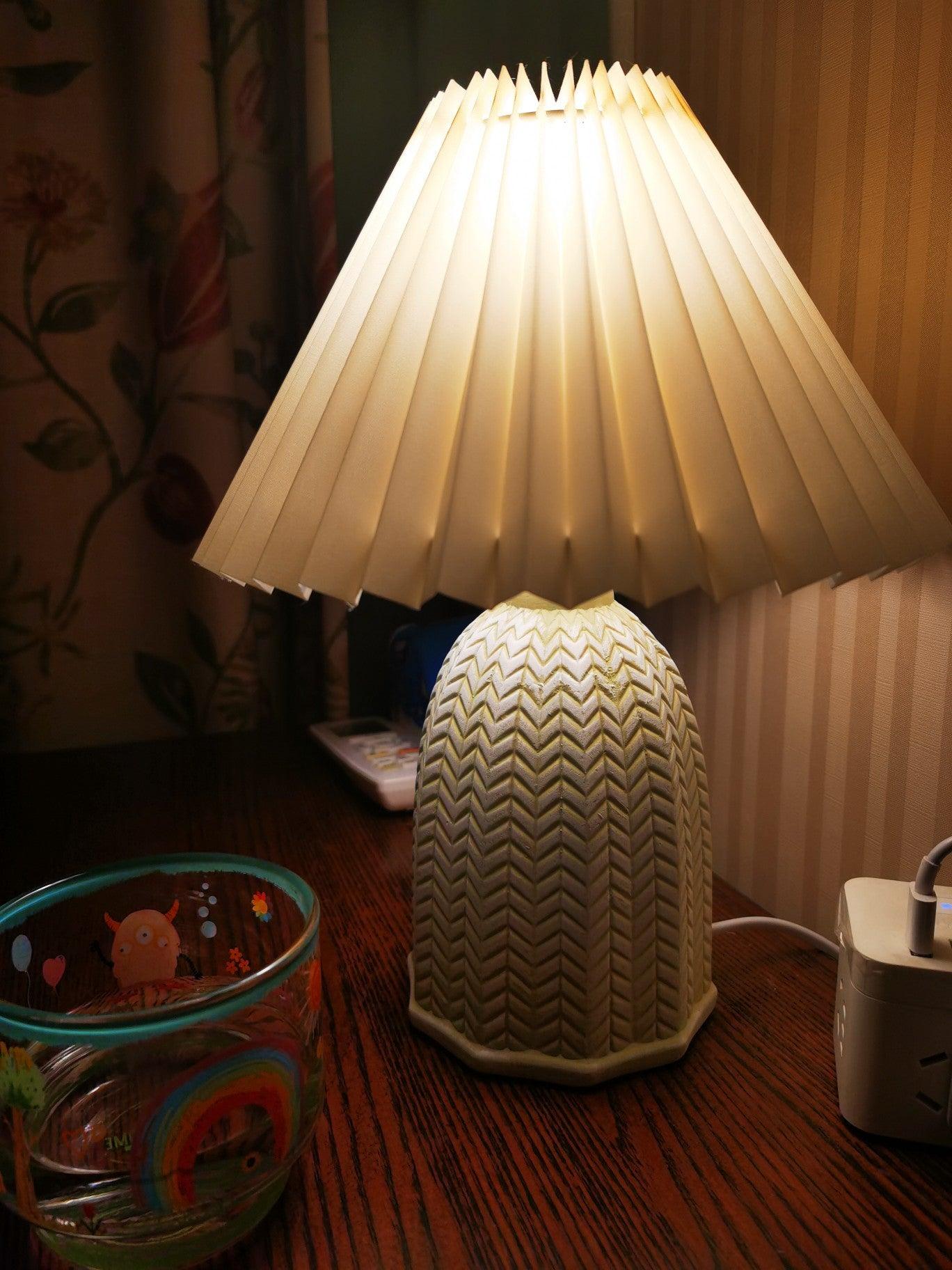 Vintage Table Lamp | Ceramic & Fabric | Light Green & Beige