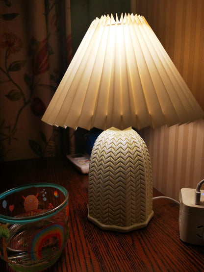 Vintage Table Lamp | Ceramic & Fabric | Light Green & Beige