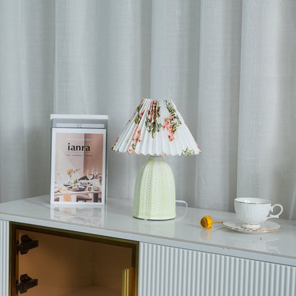 Vintage Table Lamp | Ceramic & Fabric | Light Green & Beige