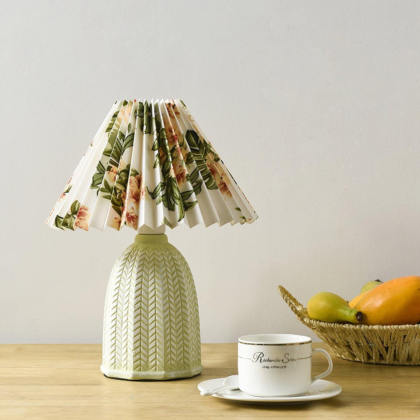 Vintage Table Lamp | Ceramic & Fabric | Light Green & Beige