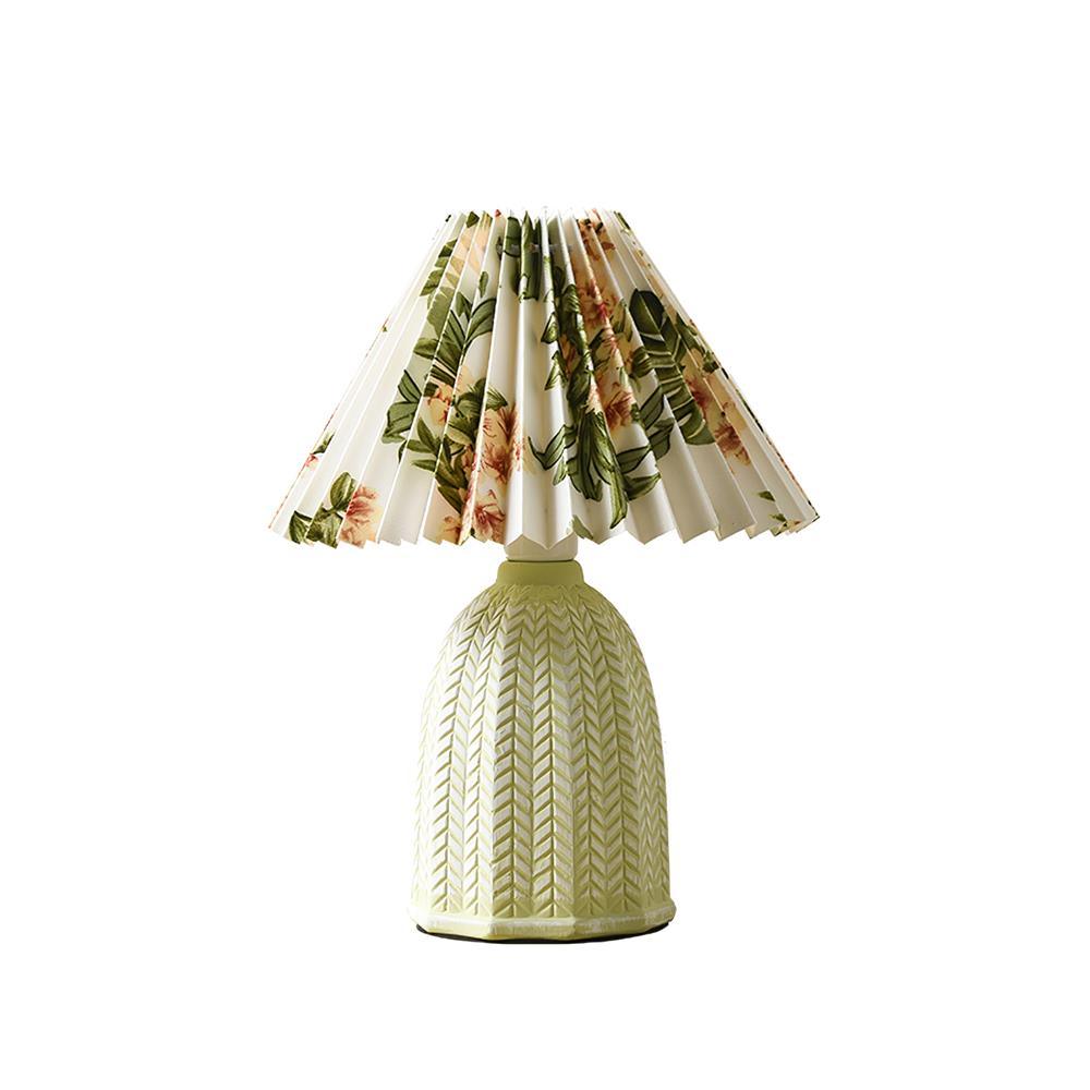 Vintage Table Lamp | Ceramic & Fabric | Light Green & Beige