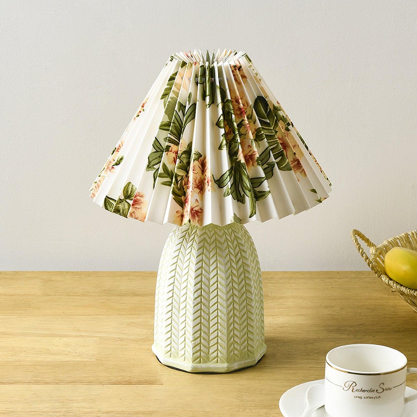 Vintage Table Lamp | Ceramic & Fabric | Light Green & Beige