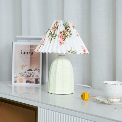 Vintage Table Lamp | Ceramic & Fabric | Light Green & Beige