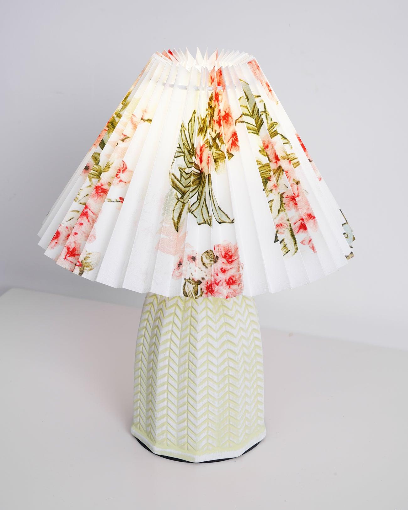 Vintage Table Lamp | Ceramic & Fabric | Light Green & Beige