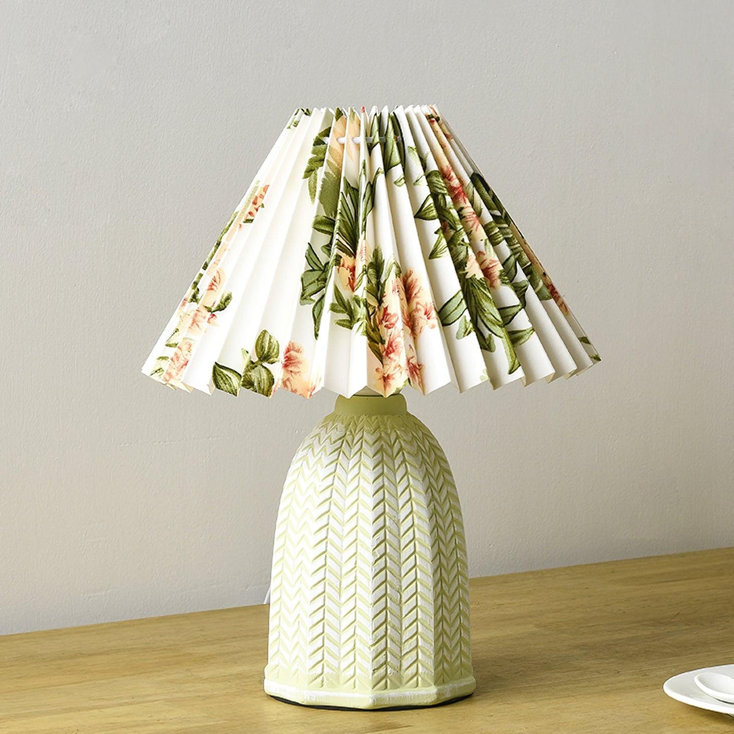 Vintage Table Lamp | Ceramic & Fabric | Light Green & Beige