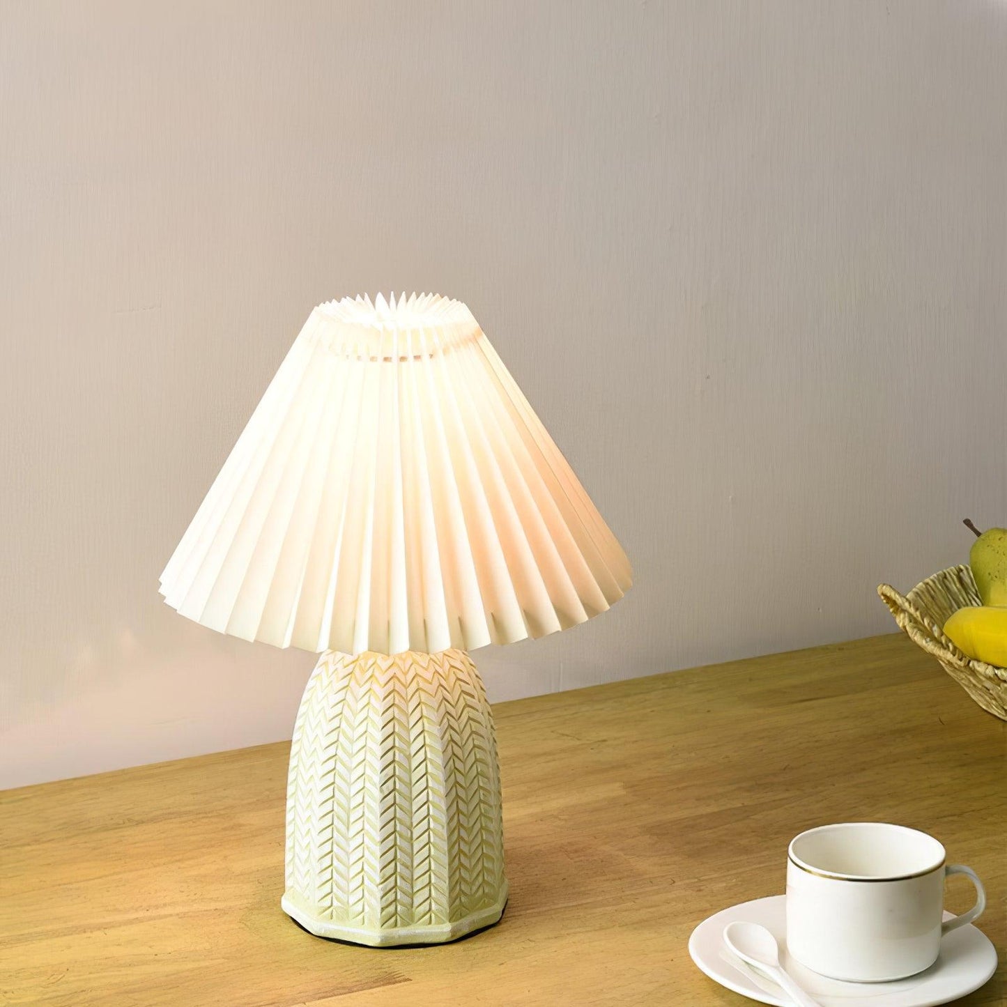 Vintage Table Lamp | Ceramic & Fabric | Light Green & Beige