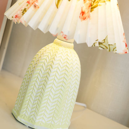 Vintage Table Lamp | Ceramic & Fabric | Light Green & Beige