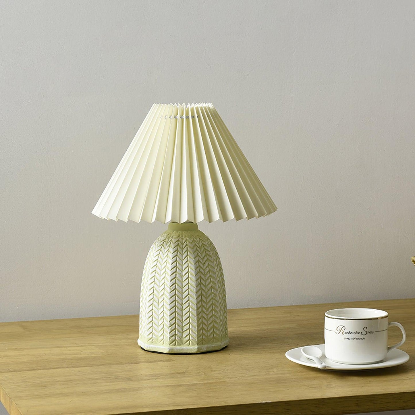 Vintage Table Lamp | Ceramic & Fabric | Light Green & Beige