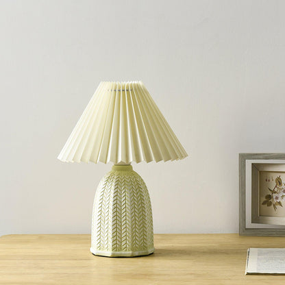 Vintage Table Lamp | Ceramic & Fabric | Light Green & Beige